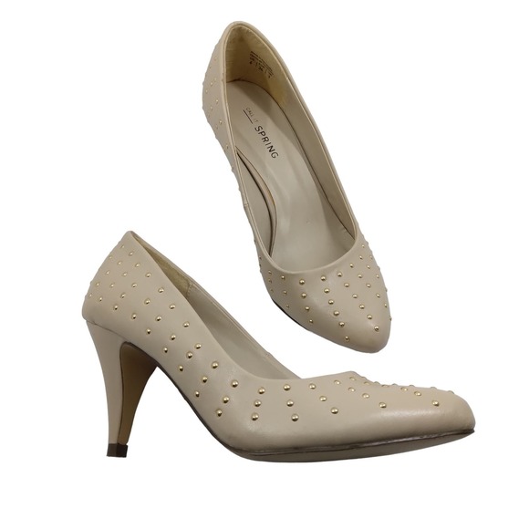 Call It Spring Shoes - Call it Spring Heels Size 6 Beige Studded Pointy